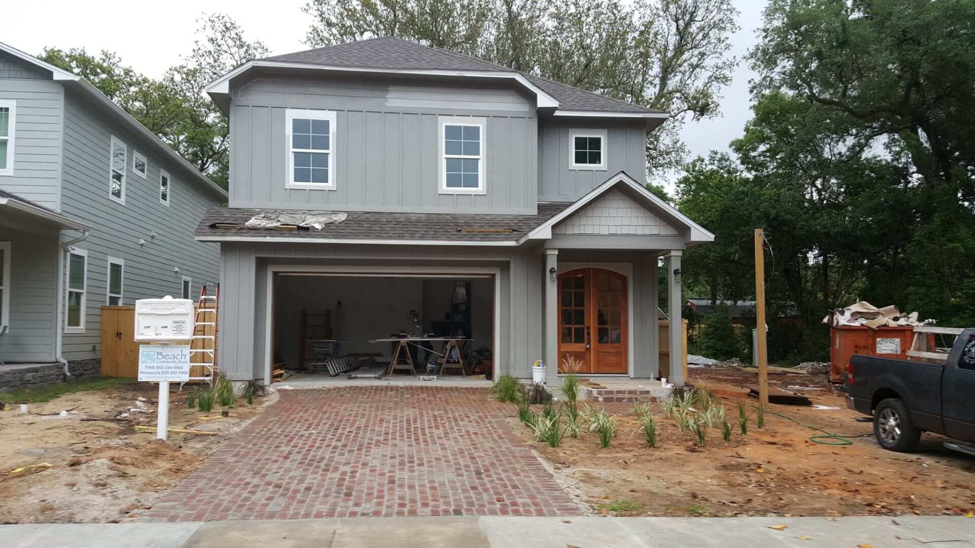 Front view of spec residence during construction