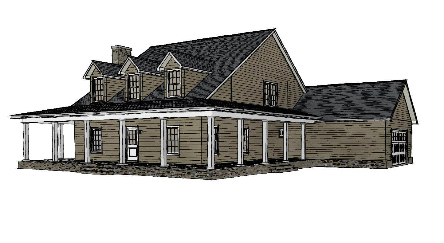 Perspective rendering of exterior of country residence