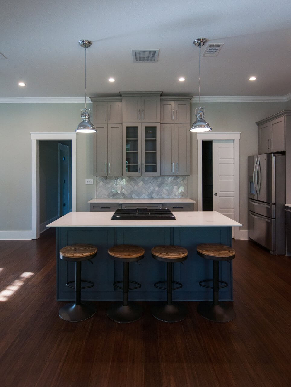 Custom designed kitchen in Shotgun Cottage on Lloyd Street in East Hill by Good Foundations, Inc.